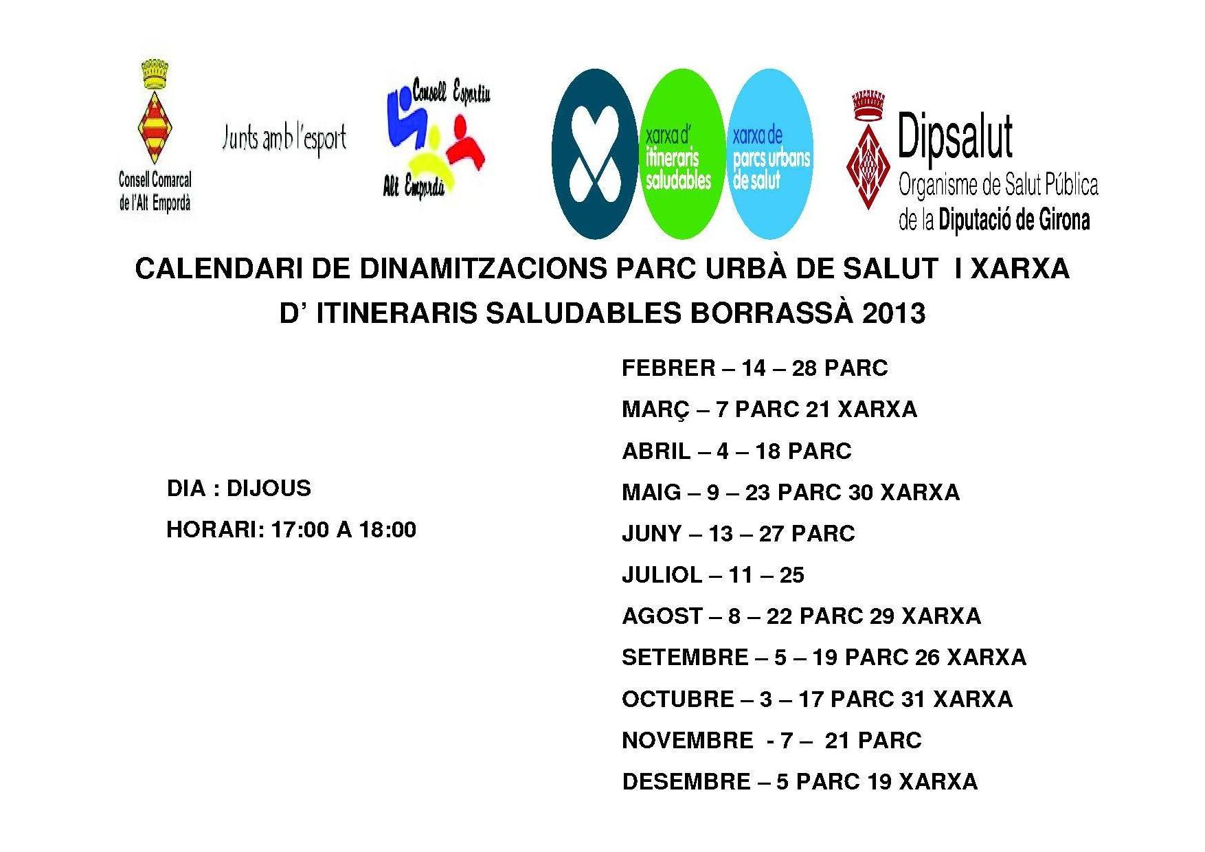 Aquest dijous 14 de febrer comença un cicle de dinamitzacions gratuïtes al Parc de Salut i a la xarxa d'Itineraris Saludables de Borrassà.